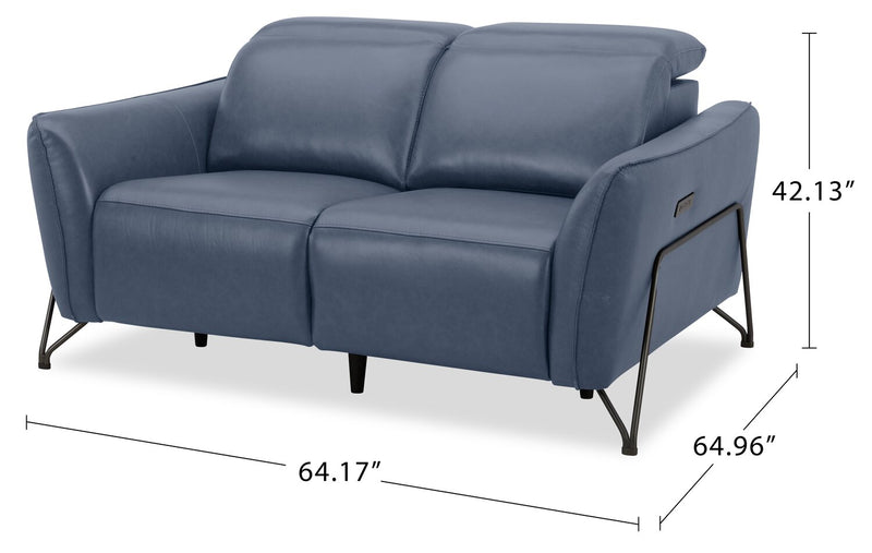 Causeuse à inclinaison électrique Riviera en cuir véritable de qualité supérieure - bleu