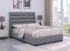 Jade Upholstered Platform Bed with USB Ports in Grey Fabric - King Size | Base de lit plateforme rembourrée Jade en tissu gris avec ports USB - format très grand lit
