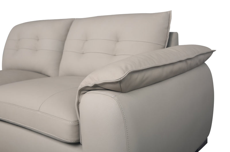 Sofa sectionnel modulaire de gauche Raya 5 pièces en cuir véritable avec console de rangement et pattes en bois - beige pierre