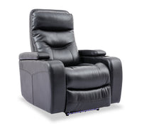 Fauteuil à inclinaison électrique Glow de 33 po en tissu avec accoudoirs de rangement - noir