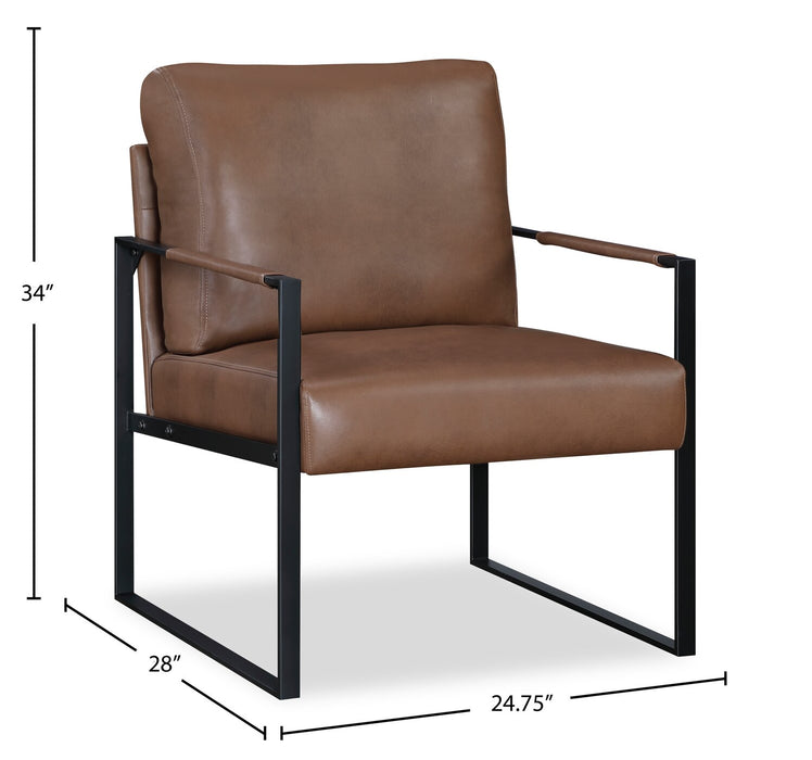 Fauteuil d’appoint Nico de 24,75 po en similicuir avec pattes en métal - brun 