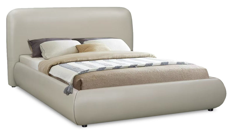 Lit plateforme rembourré moderne Luka en tissu de cuir végétalien taupe - format grand lit