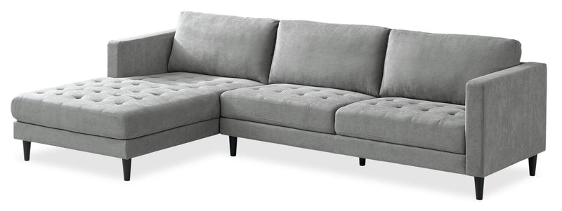 Sofa sectionnel de gauche Metro 2 pièces en tissu avec fauteuil long et coussins de siège capitonnés - gris