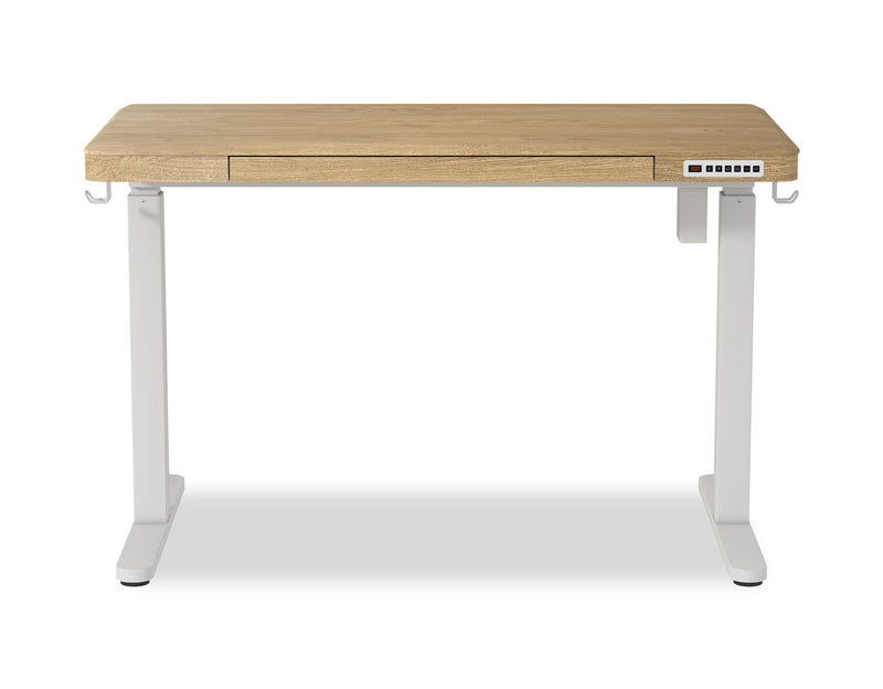 Bureau Loft de 47,24 po à hauteur réglable avec rangement et recharge sans fil - naturel