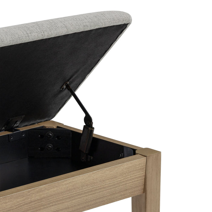 Banc de salle à manger Cove de 46 po (L) avec siège rembourré en tissu et rangement à dessus relevable - naturel et gris