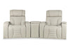 Sofa sectionnel à inclinaison électrique Zen 3 pièces de style cinéma maison en tissu d’apparence cuir avec massage et console de rangement - abricot
