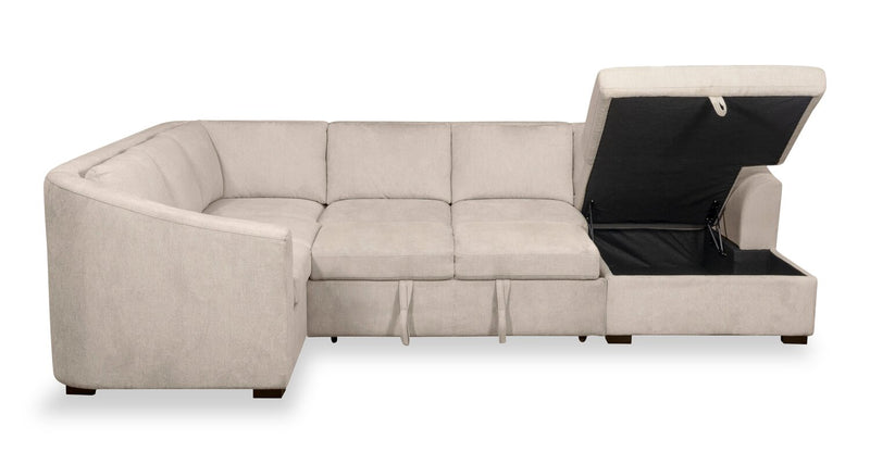Sofa-lit sectionnel de droite Envy 5 pièces en tissu de chenille avec fauteuil long de rangement - beige amande