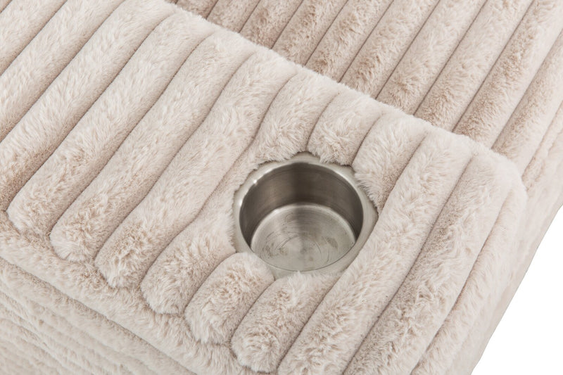Sofa sectionnel Alto 2 pièces en tissu de fausse fourrure très douce avec deux porte-gobelets, ports USB, et 4 coussins décoratifs - vison taupe