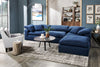 Eclipse Modular 4-Piece Linen-Look Fabric Sectional with Ottoman and Reversible Feather Down Cushions - Navy Blue | Sofa sectionnel modulaire Eclipse 4 pièces en tissu d’apparence lin avec pouf et coussins réversibles en duvet et plumes - bleu marine