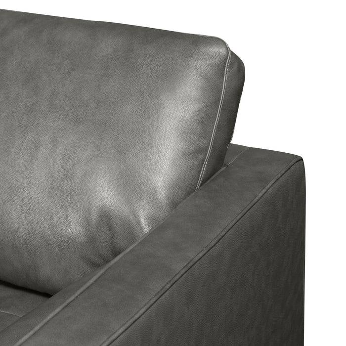 Sofa Edge de 86 po en cuir véritable avec pattes en bois et coussins de dossier amovibles - gris