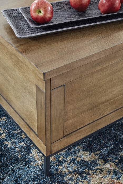 Table à café rustique York de 36 po en bois massif avec dessus relevable et rangement - brune