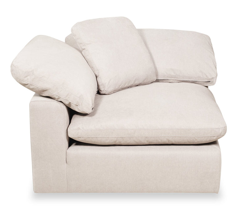 Sofa sectionnel modulaire de style cocon Eclipse 4 pièces en tissu d’apparence lin avec coussins réversibles en duvet et plumes - blanc lin
