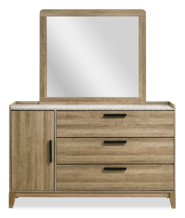 Ensemble de chambre à coucher Sable brun clair 5 pièces avec lit, commode et miroir - format lit double