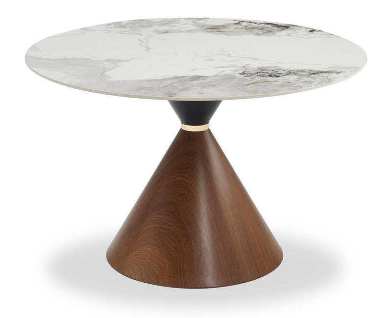 Ensemble de salle à manger Alwin 5 pièces en métal avec table ronde de 47,25 po (L), dessus en pierre frittée et 4 chaises - brun et gris