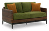 Tofino Outdoor Patio Loveseat - Resin Wicker, UV & Weather Resistant - Green/Brown/Black | Causeuse Tofino pour la terrasse à l’extérieur - osier en résine, résistant aux rayons UV et aux intempéries - verte, brune et noire