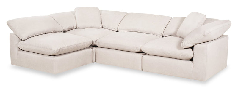 Sofa sectionnel modulaire de style cocon Eclipse 4 pièces en tissu d’apparence lin avec coussins réversibles en duvet et plumes - blanc lin