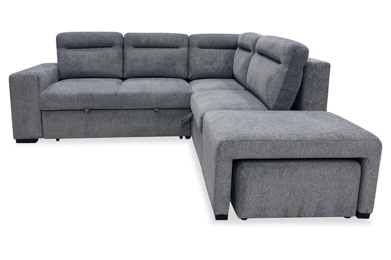 Sofa-lit sectionnel de droite Coast 3 pièces en tissu avec rangement et pouf - fumée 