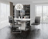Naya Dining Table, 63-78.75"W Self-Storing Butterfly Leaf, Metal, Glass, Faux Marble – White | Table de salle à manger Naya de 63 po à 78,75 po (L) avec papillon se rangeant sous la table, en métal, en verre en imitation de marbre - blanche