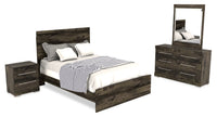 Ensemble de chambre à coucher Riley 6 pièces avec lit à panneaux, commode, miroir et table de nuit, fabriqué au Canada, gris - format lit double