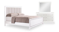 Ensemble de chambre à coucher Halo 5 pièces somptueux avec lit, commode, miroir et éclairage à DEL, blanc - format grand lit