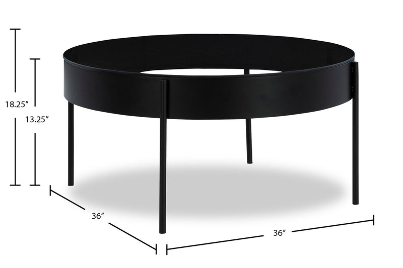 Ensemble de 3 tables modernes Moira de 36 po, table à café et 2 tables de bout - noir