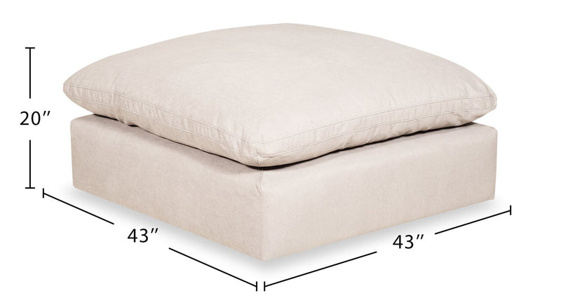 Pouf modulaire Eclipse de 43 po en tissu d’apparence lin avec coussin en duvet et plumes - beige lin