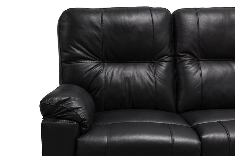 Causeuse à inclinaison électrique Dawson de 64 po fabriquée au Canada en cuir véritable avec port USB et coussins décoratifs - noir