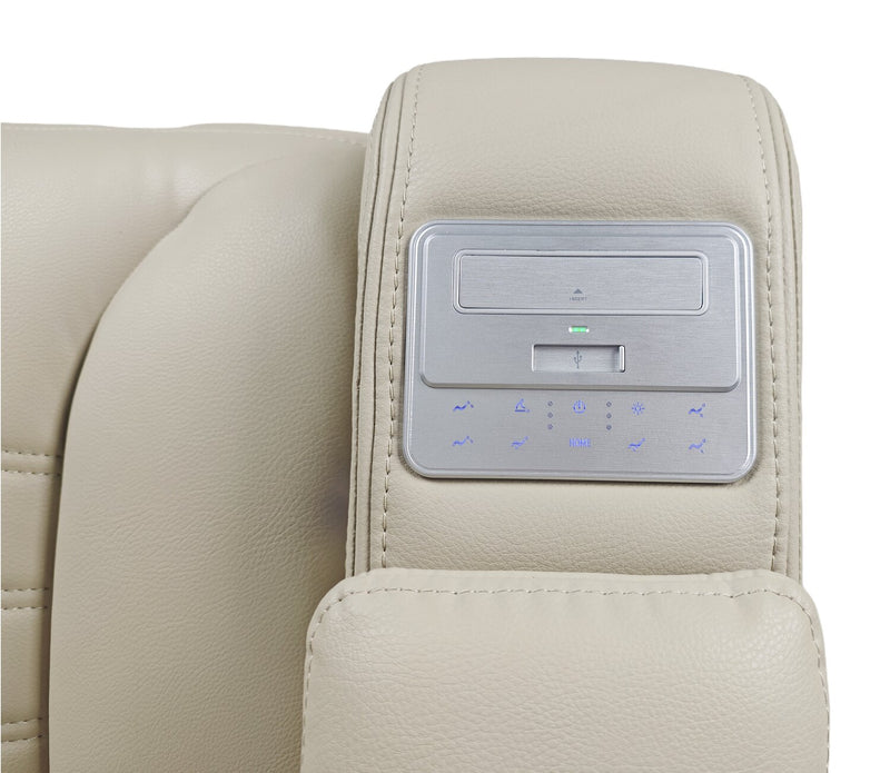 Fauteuil de massage à inclinaison électrique Zen de 40 po en tissu d’apparence cuir avec appuie-tête électrique et siège chauffant - abricot