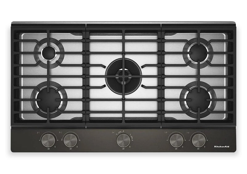 Surface de cuisson à gaz sur métal KitchenAid avec grille pour wok intégrée - minerai noir - KCGK536SBE