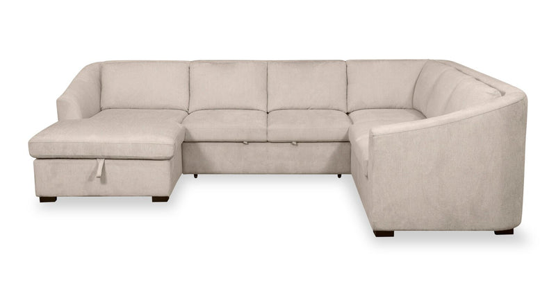 Sofa-lit sectionnel de gauche Envy 3 pièces en tissu de chenille avec fauteuil long de rangement - beige amande