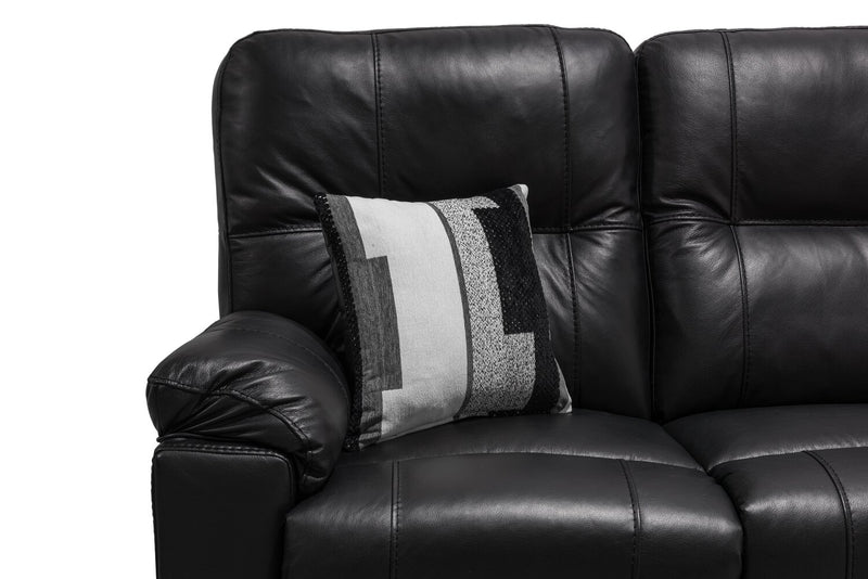 Causeuse à inclinaison électrique Dawson de 64 po fabriquée au Canada en cuir véritable avec port USB et coussins décoratifs - noir
