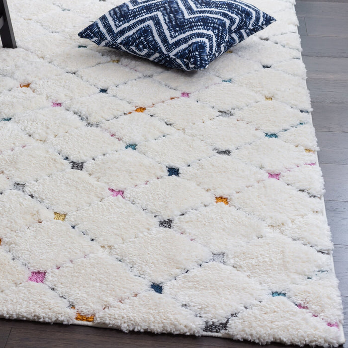 Carpette à poil long Robin multicolore à motif marocain - 7 pi 11 po x 10 pi 10 po