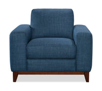 Fauteuil River de 40,1 po en tissu d’apparence lin avec base et pattes en bois - bleu