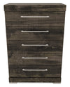 Commode verticale de chambre à coucher Riley de 31 po (L) x 46 po (H) à 5 tiroirs, fabriquée au Canada - grise