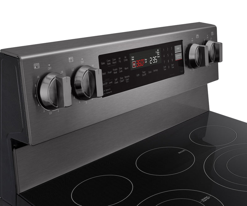 Cuisinière intelligente électrique LG de 6,3 pi³ avec friture à air - acier inoxydable noir - LREN6325ZE