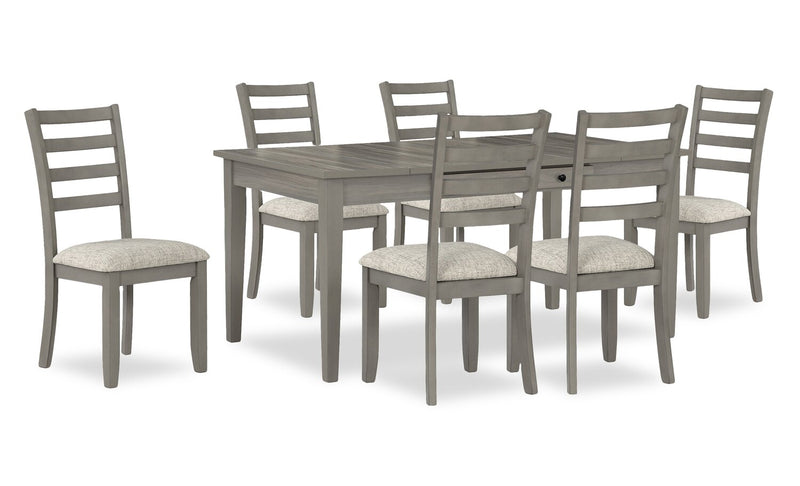 Ensemble de salle à manger Cove 7 pièces en mélamine avec table de 66 po (L), tiroirs de rangement et 6 chaises - gris