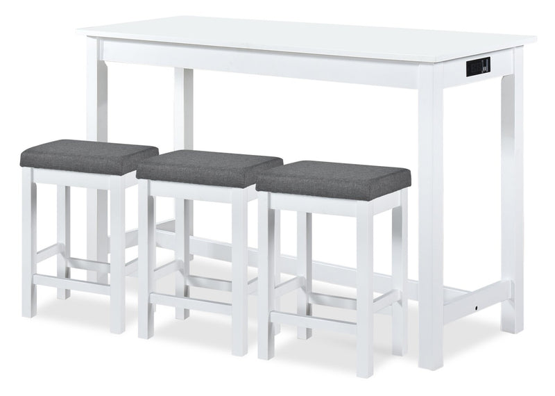 Table de salle moderne Noah de 60 po avec 3 tabourets de hauteur comptoir et ports USB - blanche
