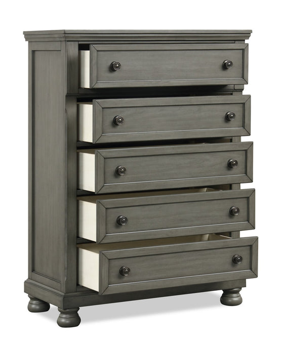 Commode verticale de chambre à coucher Chelsea de 38 po (L) x 52 po (H) à 5 tiroirs - grise