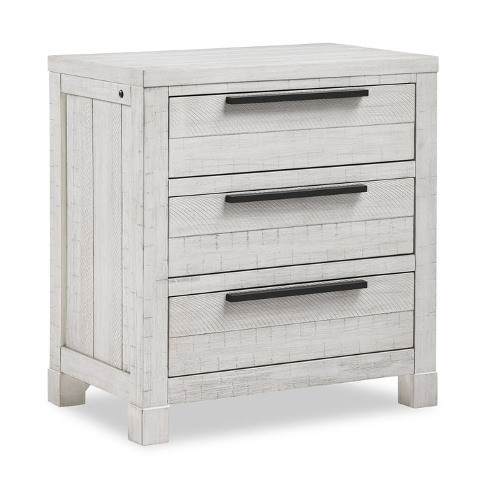Table de nuit Haven de 26 po (L) x 28 po (H) à 3 tiroirs avec port USB - blanche