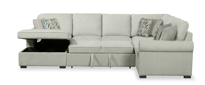 Sofa-lit sectionnel de gauche Haven de Scott Living 4 pièces en tissu de chenille avec fauteuil long de rangement - bleu écume de mer