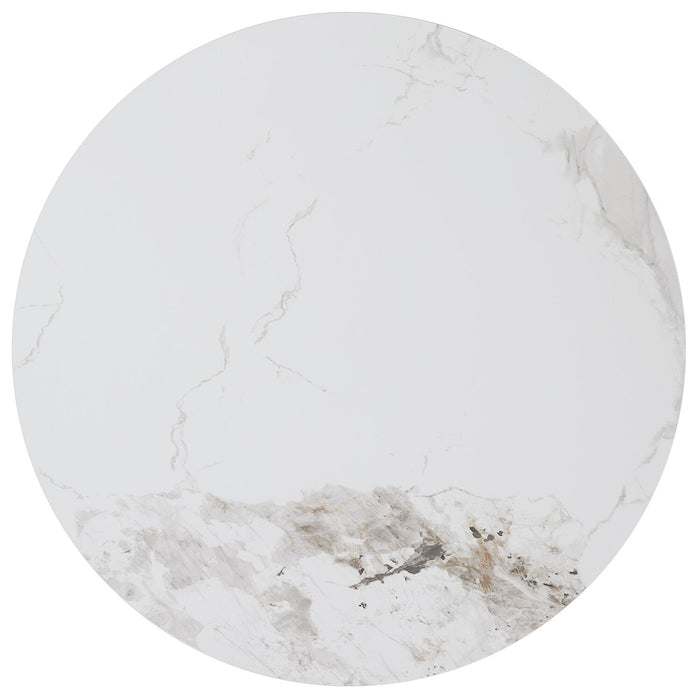 Table de bout ronde moderne Alwin de 19,5 po avec dessus en pierre frittée blanche - brune