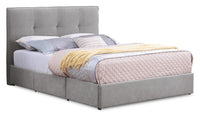  Lit de rangement Amos rembourré en tissu gris avec tête de lit capitonnée et 3 tiroirs intégrés - format très grand lit
