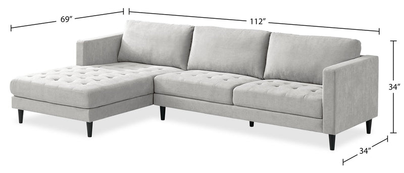 Sofa sectionnel de gauche Metro 2 pièces en tissu avec fauteuil long et coussins de siège capitonnés - neutre
