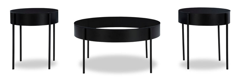 Ensemble de 3 tables modernes Moira de 36 po, table à café et 2 tables de bout - noir