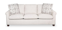  Sofa Mallie de 84 po en tissu de chenille avec accoudoirs enroulés et pattes en bois - blanc coquillage