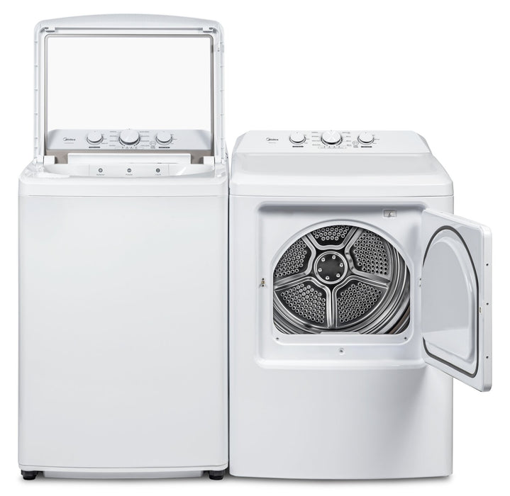 Laveuse à chargement par le haut de 4,5 pi³ avec agitateur et sécheuse électrique de 7,0 pi³ de Midea - blanches 