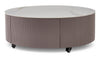 Table à café ronde moderne Circa de 31,5 po avec dessus en pierre frittée blanche, rangement et roulettes - taupe-gris