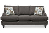 Sofa Nofia de 80 po fabriqué au Canada en tissu de chenille avec 2 coussins décoratifs et pattes en bois - gris anthracite