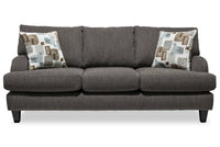 Sofa Nofia de 80 po fabriqué au Canada en tissu de chenille avec 2 coussins décoratifs et pattes en bois - gris anthracite