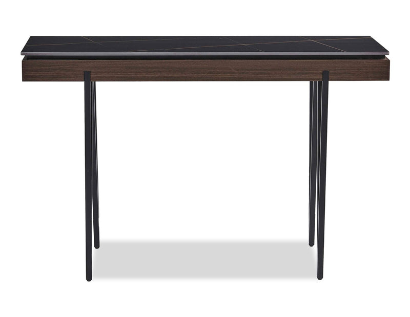 Table de salon moderne Juno de 48 po avec dessus en pierre frittée - noire